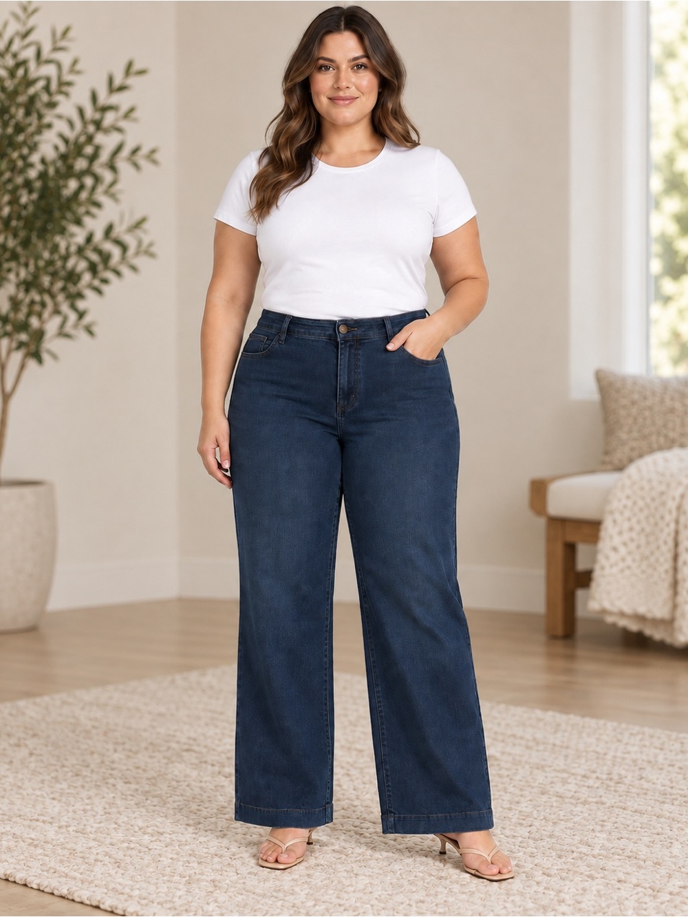 NYDJ Addison Wide Leg Trouser Jeans Dark Wash Stretch Denim Plus Size 18W
